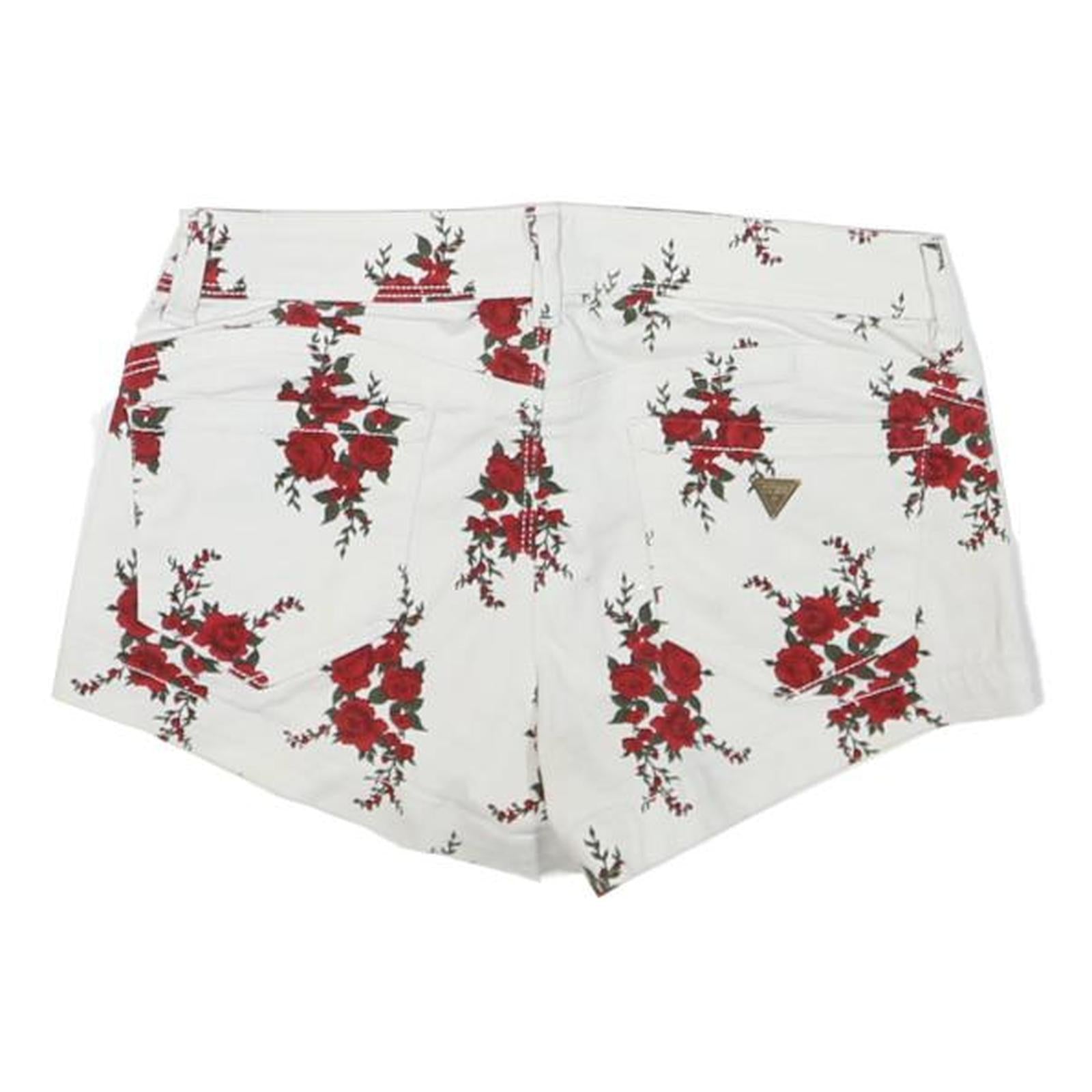 GUESS Womens White & Red Floral Print Casual Shorts XXS W26 Cotton Blend