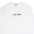 ELLESSE Mens White S Sweatshirt Cotton Blend Pullover Crew Neck Rainbow Logo