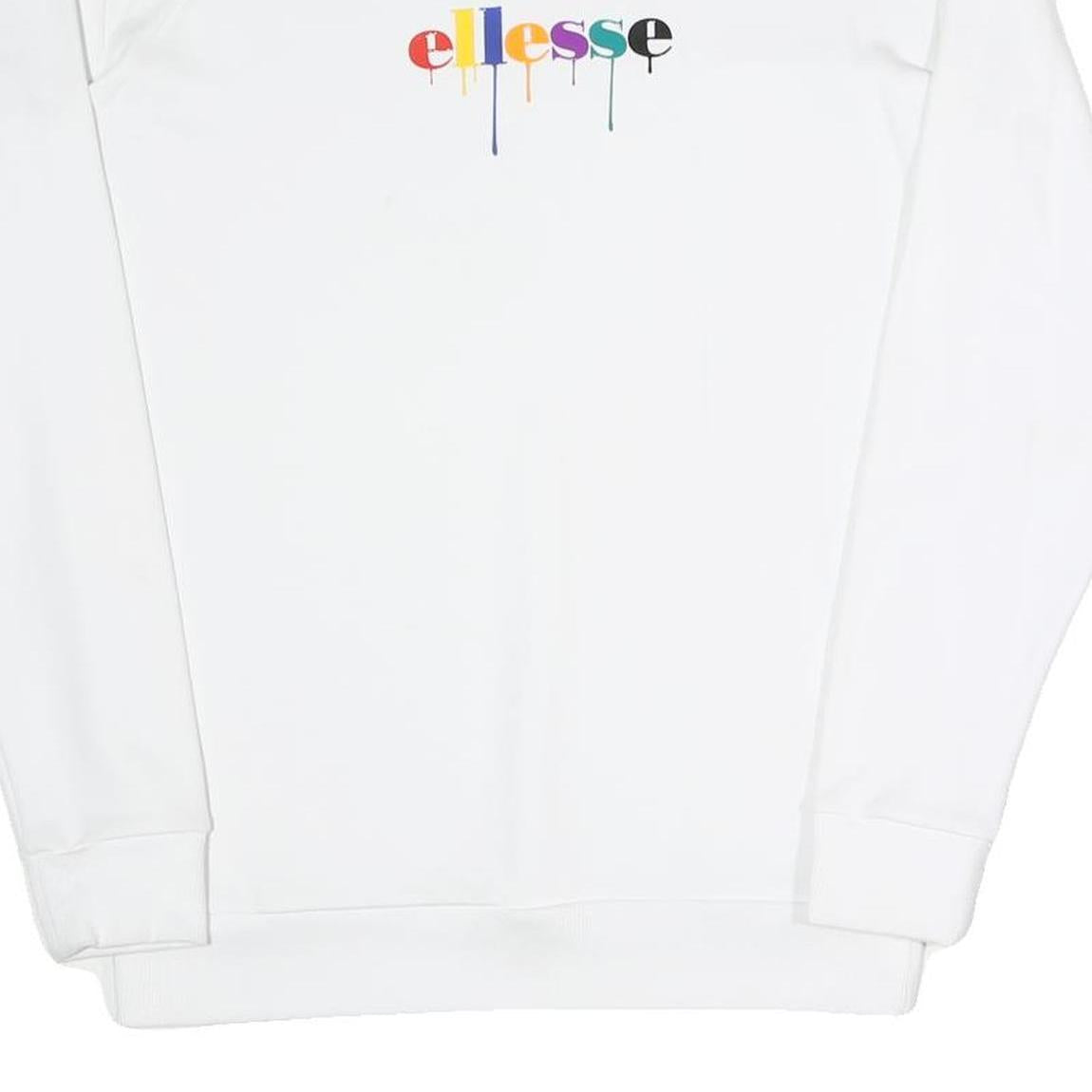ELLESSE Mens White S Sweatshirt Cotton Blend Pullover Crew Neck Rainbow Logo