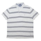 TOMMY HILFIGER Mens Grey & Navy Striped Short Sleeve Polo Shirt M Cotton Blend