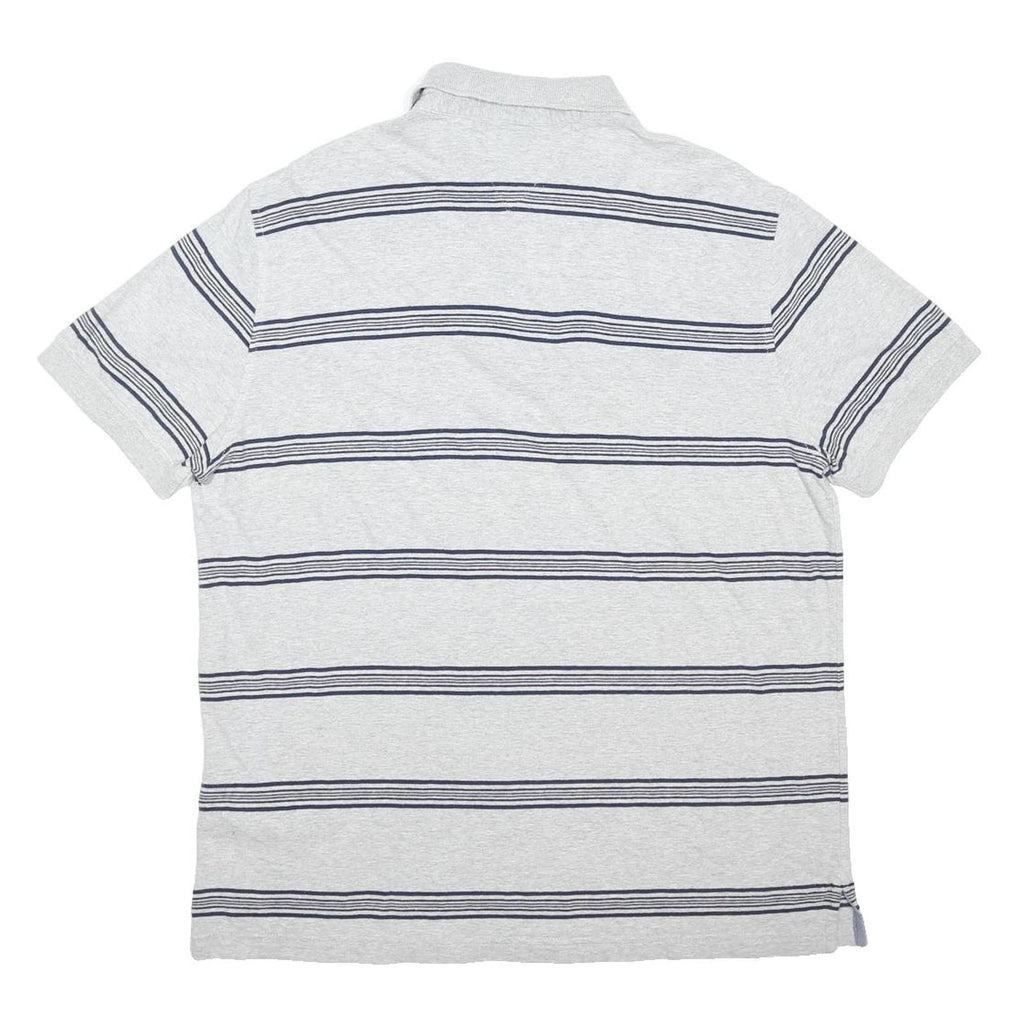 TOMMY HILFIGER Mens Grey & Navy Striped Short Sleeve Polo Shirt M Cotton Blend
