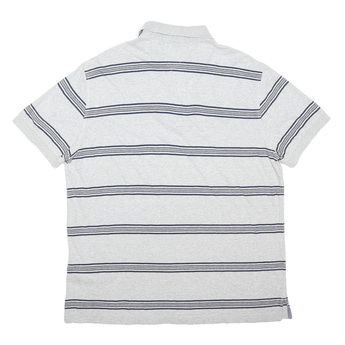 TOMMY HILFIGER Mens Grey & Navy Striped Short Sleeve Polo Shirt M Cotton Blend