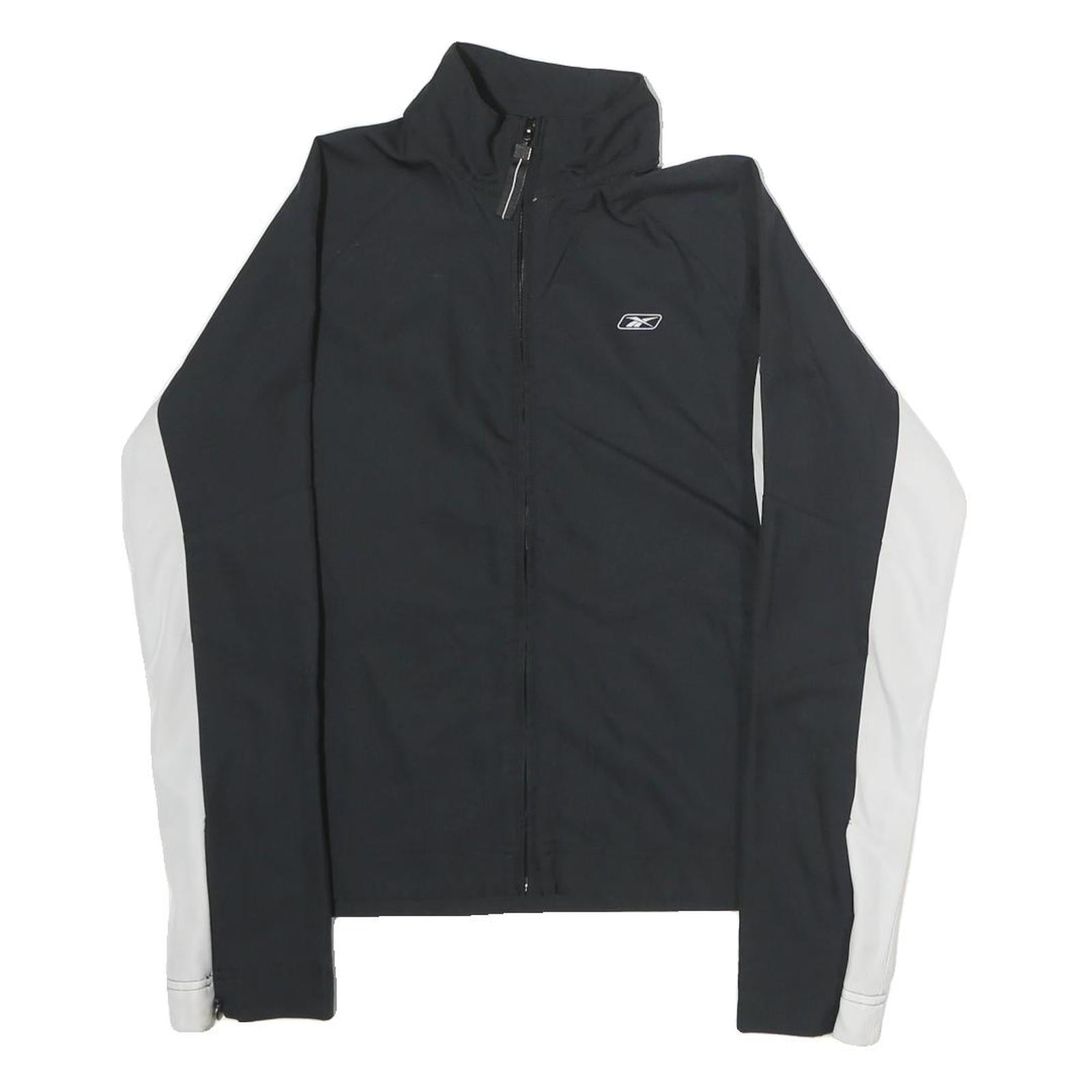 REEBOK Mens Black & White Track Jacket S Polyester Zip Sportswear Activewear