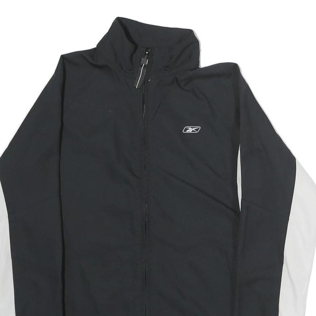REEBOK Mens Black & White Track Jacket S Polyester Zip Sportswear Activewear