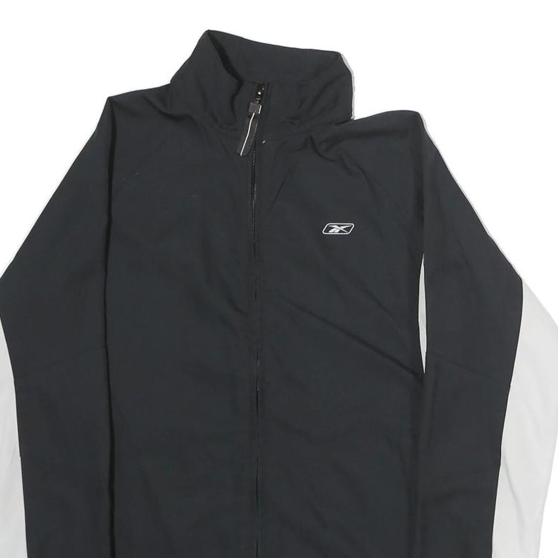 REEBOK Mens Black & White Track Jacket S Polyester Zip Sportswear Activewear