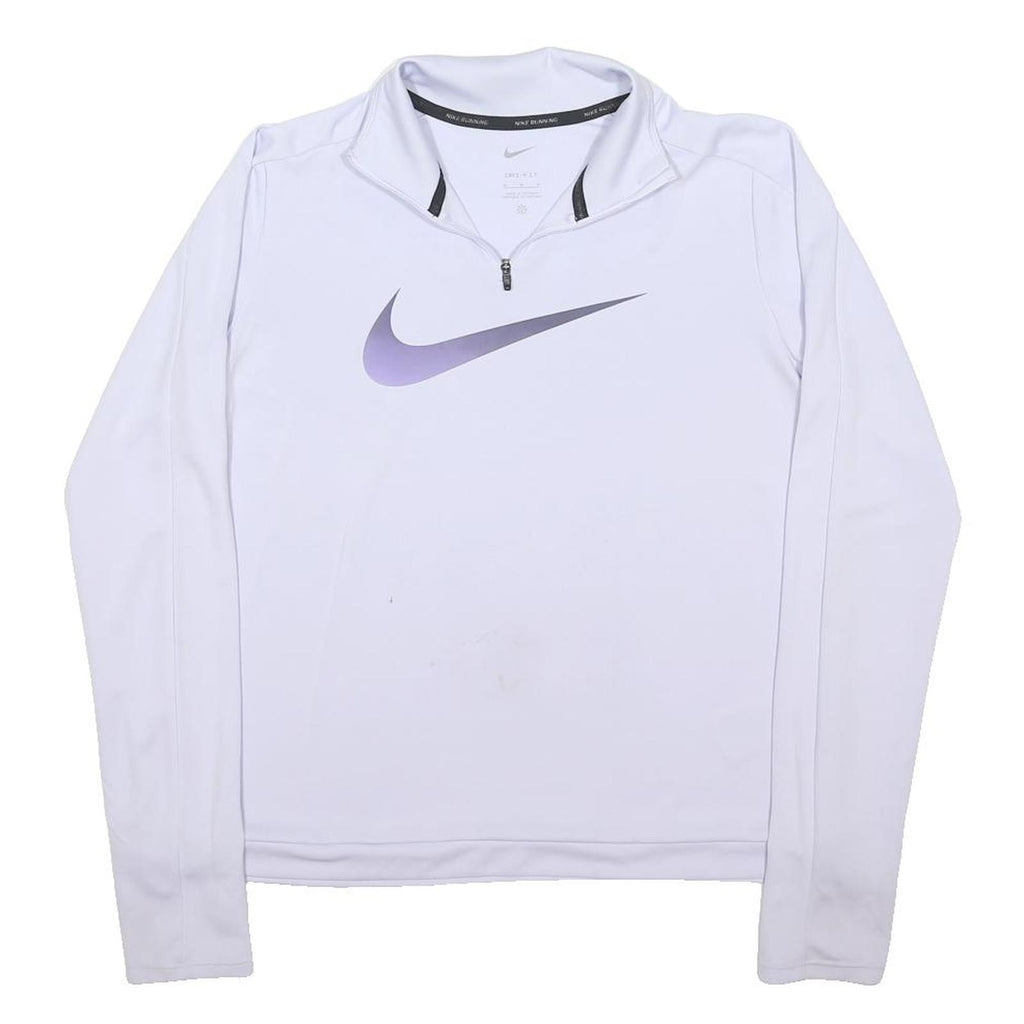 NIKE DRI FIT Womens White Purple 1/4 Zip M Running Gym Sports Sweatshirt