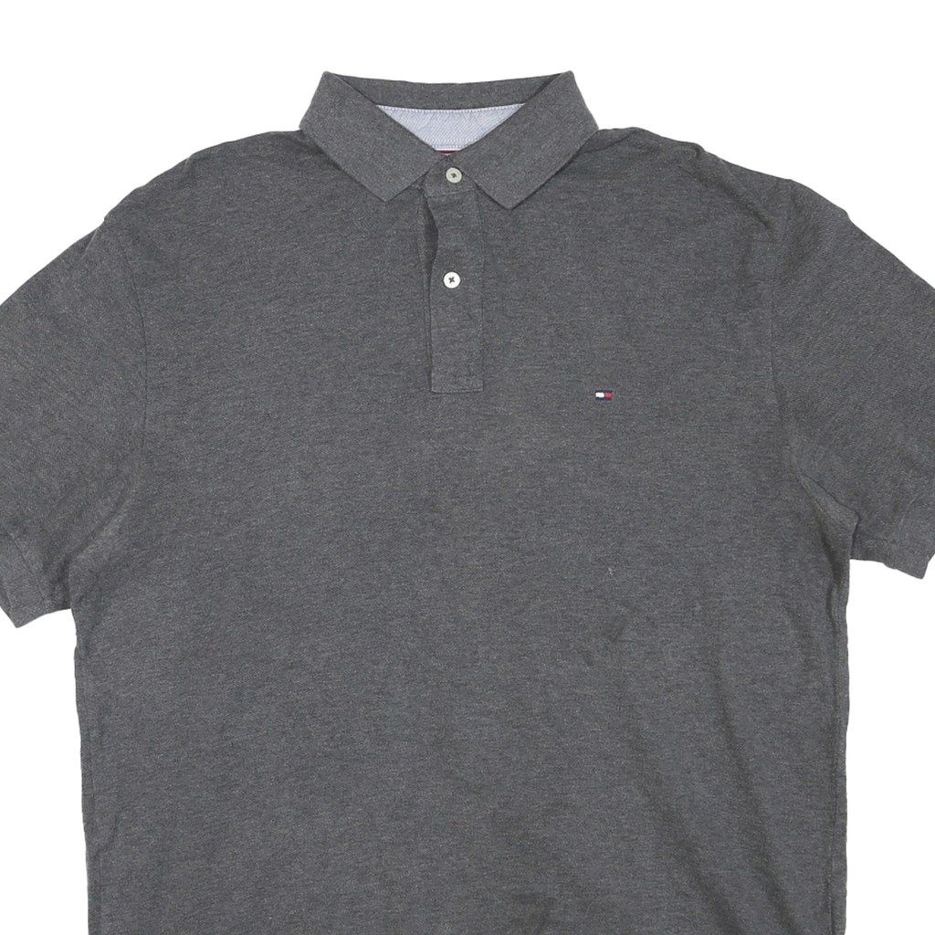 TOMMY HILFIGER Mens Grey Short Sleeve Plain Polo Shirt L Classic Casual