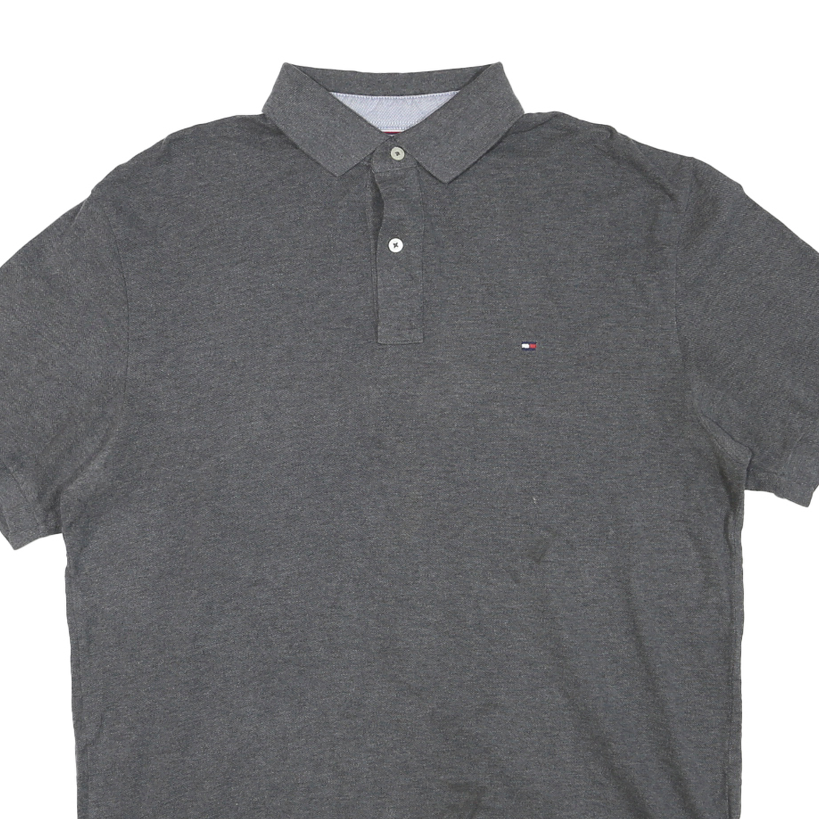 TOMMY HILFIGER Mens Grey Short Sleeve Plain Polo Shirt L Classic Casual
