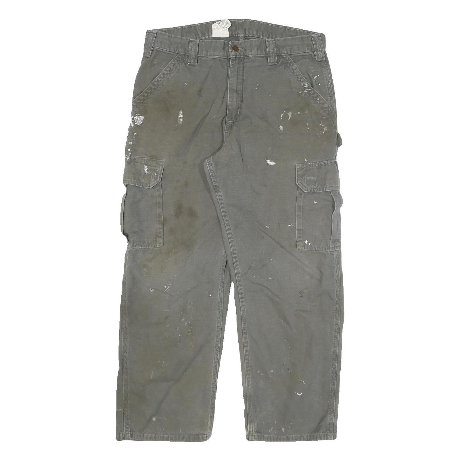 CARHARTT Mens Cotton Blend Relaxed Cargo Trousers W34 L27 Workwear Utility Zip