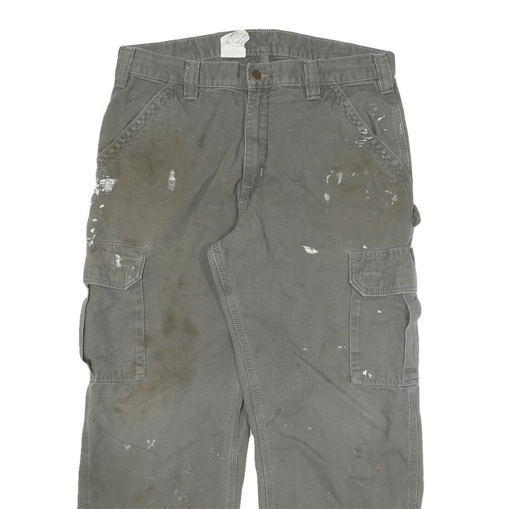 CARHARTT Mens Cotton Blend Relaxed Cargo Trousers W34 L27 Workwear Utility Zip