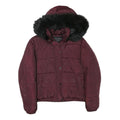 SUPPLY & DEMAND Womens Maroon Jacket UK 12 Polyester Blend Puffer Fur Hooded Zip