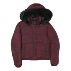 SUPPLY & DEMAND Womens Maroon Jacket UK 12 Polyester Blend Puffer Fur Hooded Zip