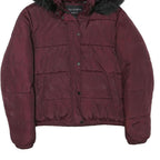 SUPPLY & DEMAND Womens Maroon Jacket UK 12 Polyester Blend Puffer Fur Hooded Zip