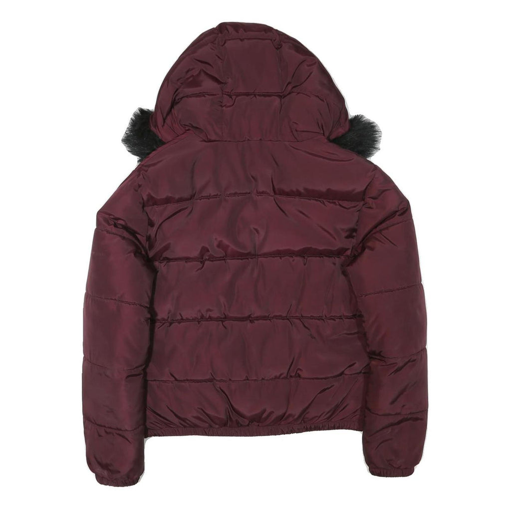 SUPPLY & DEMAND Womens Maroon Jacket UK 12 Polyester Blend Puffer Fur Hooded Zip