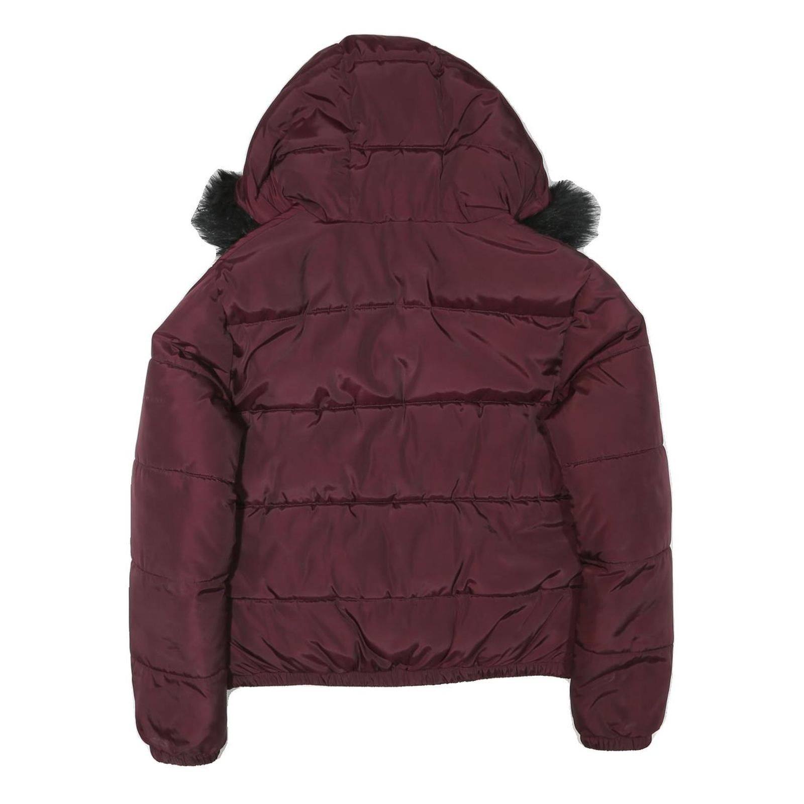 SUPPLY & DEMAND Womens Maroon Jacket UK 12 Polyester Blend Puffer Fur Hooded Zip