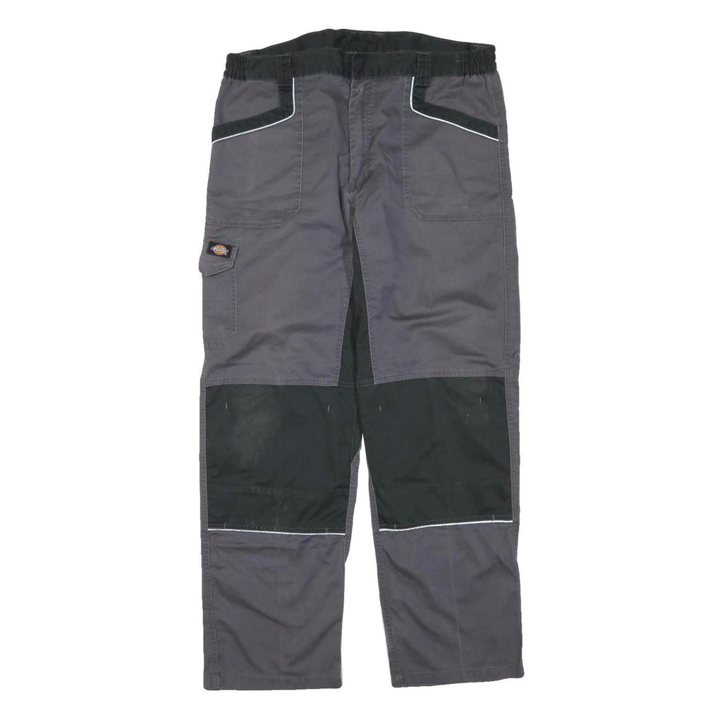 DICKIES Mens Cotton Blend Grey & Black Regular Leg Trousers W38 L32 Workwear