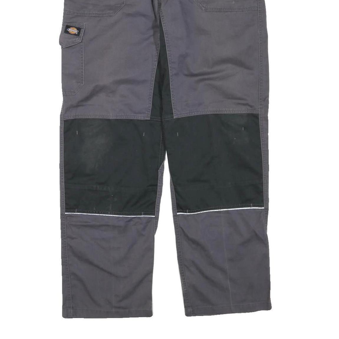 DICKIES Mens Cotton Blend Grey & Black Regular Leg Trousers W38 L32 Workwear