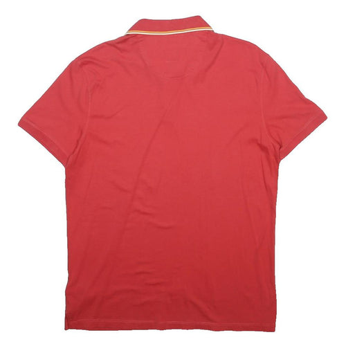 CALVIN KLEIN Mens Red & Yellow Short Sleeve Striped M Polo Shirt Cotton Casual