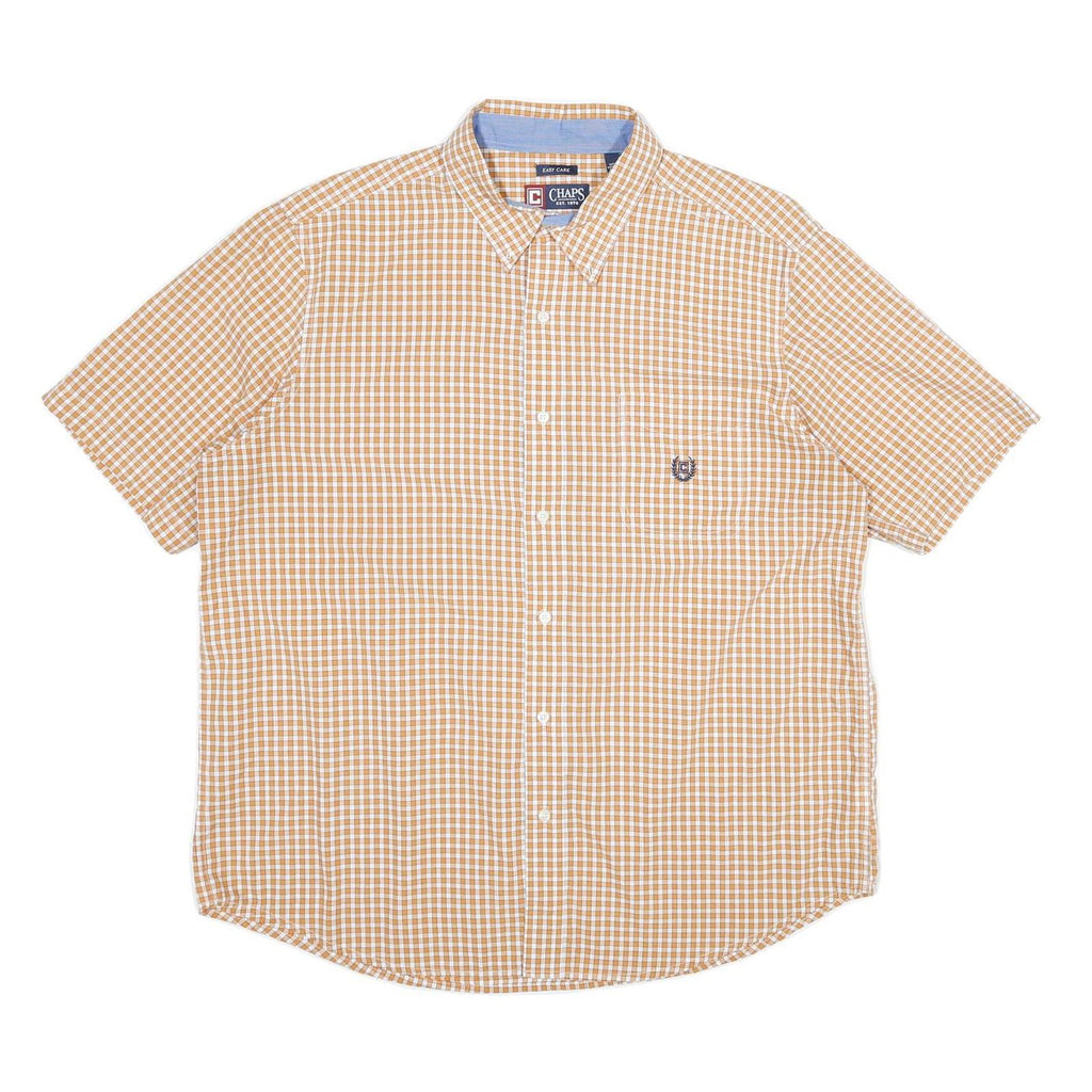CHAPS Mens Beige & White Check Shirt XL Cotton Button Down Short Sleeve Casual