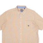CHAPS Mens Beige & White Check Shirt XL Cotton Button Down Short Sleeve Casual