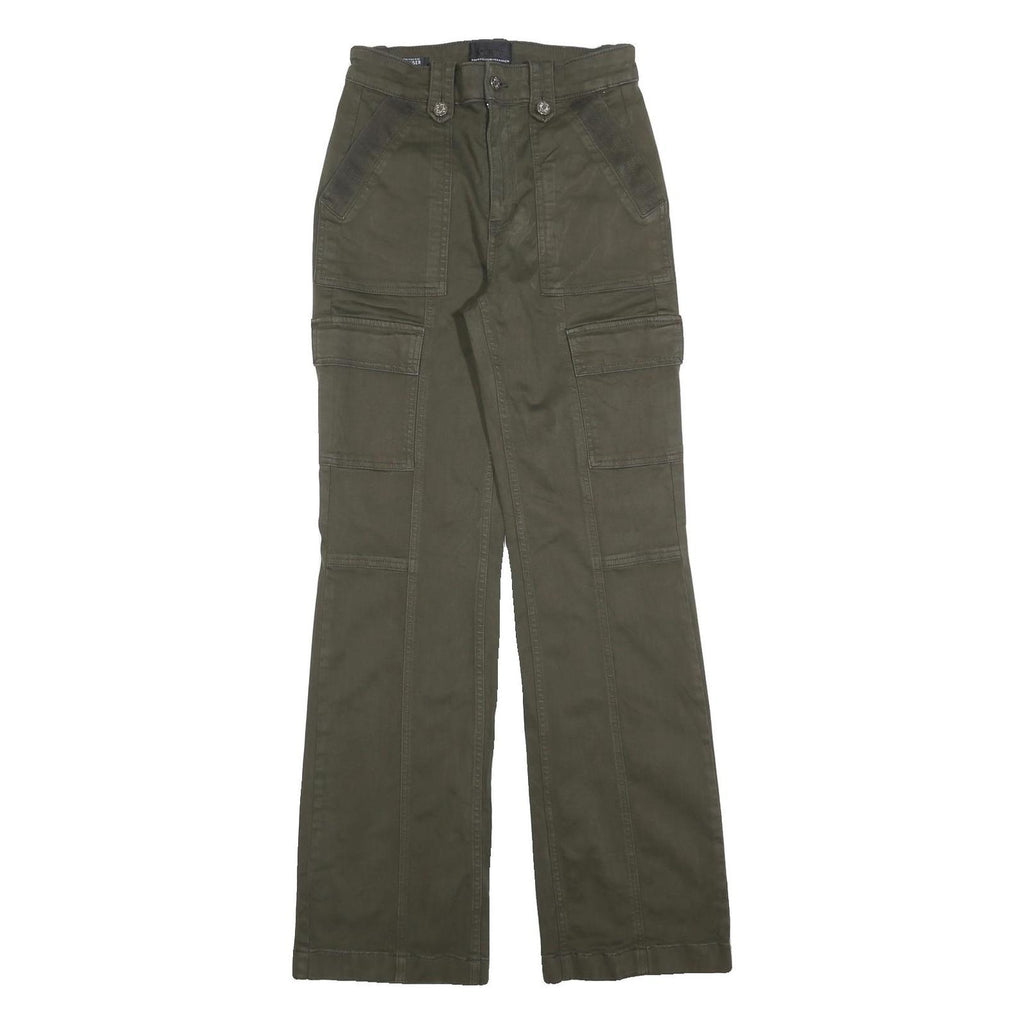 WHBM Womens Cotton Blend Olive Regular Fit Straight Leg Trousers W26 L32 Utility