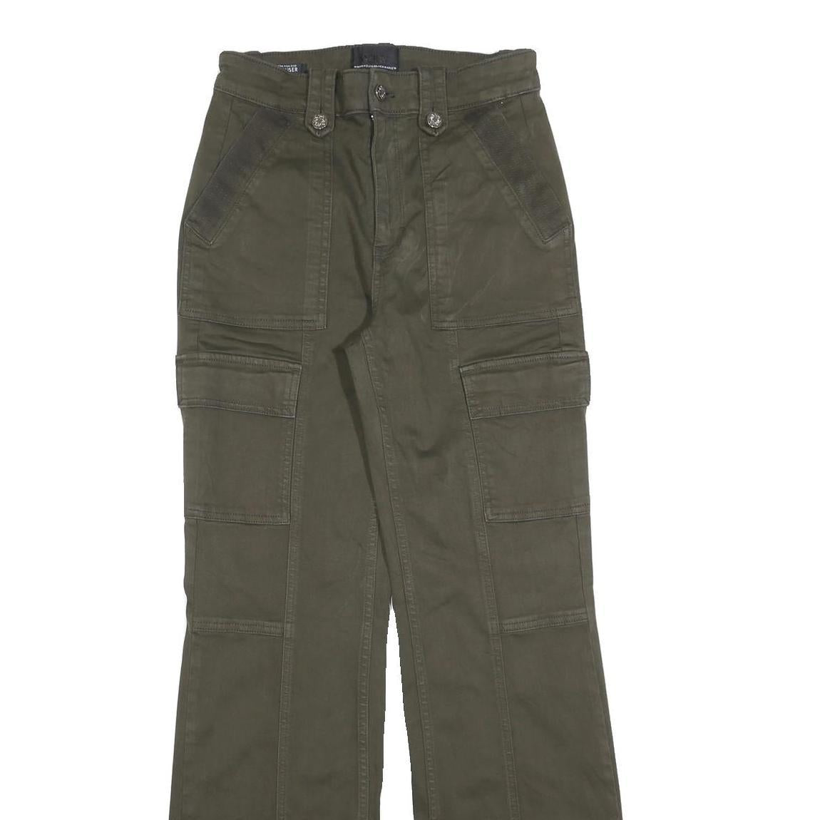 WHBM Womens Cotton Blend Olive Regular Fit Straight Leg Trousers W26 L32 Utility