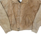 BRASS PLUM Womens Beige Leather Zip Jacket M Plain Vintage Style