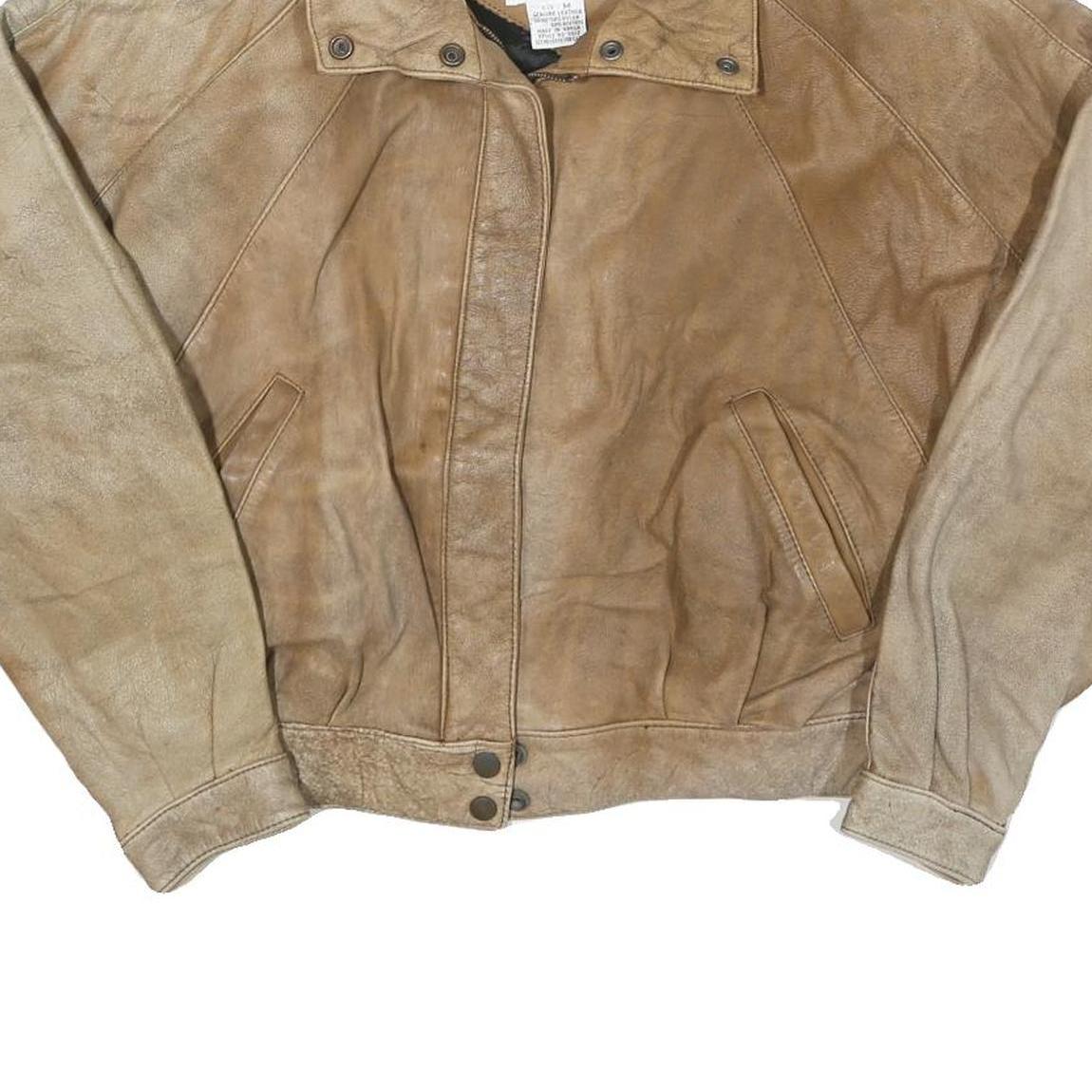 BRASS PLUM Womens Beige Leather Zip Jacket M Plain Vintage Style