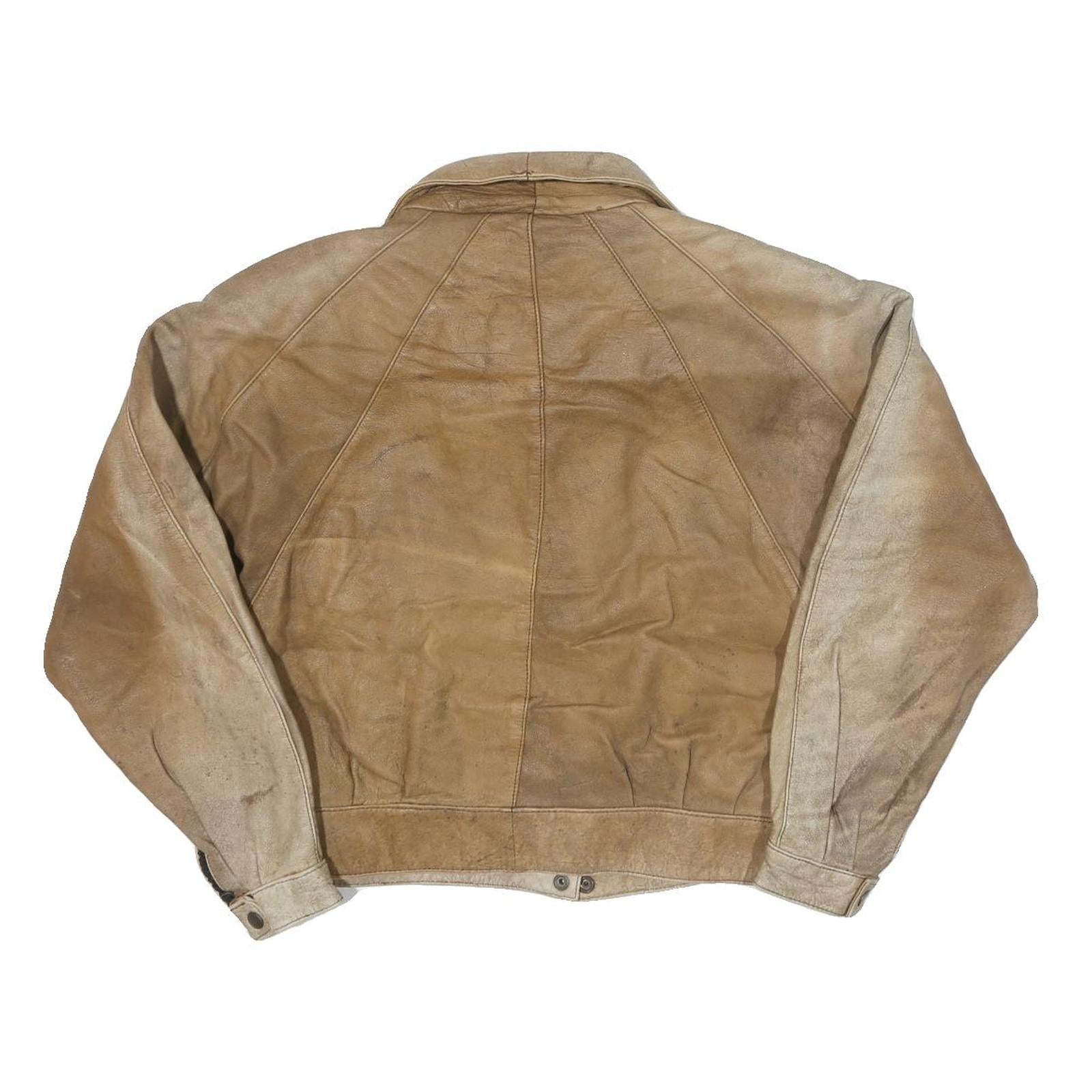 BRASS PLUM Womens Beige Leather Zip Jacket M Plain Vintage Style