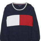 TOMMY HILFIGER Mens Navy Blue Red White Patterned Crew Neck Basic Knit L Cotton