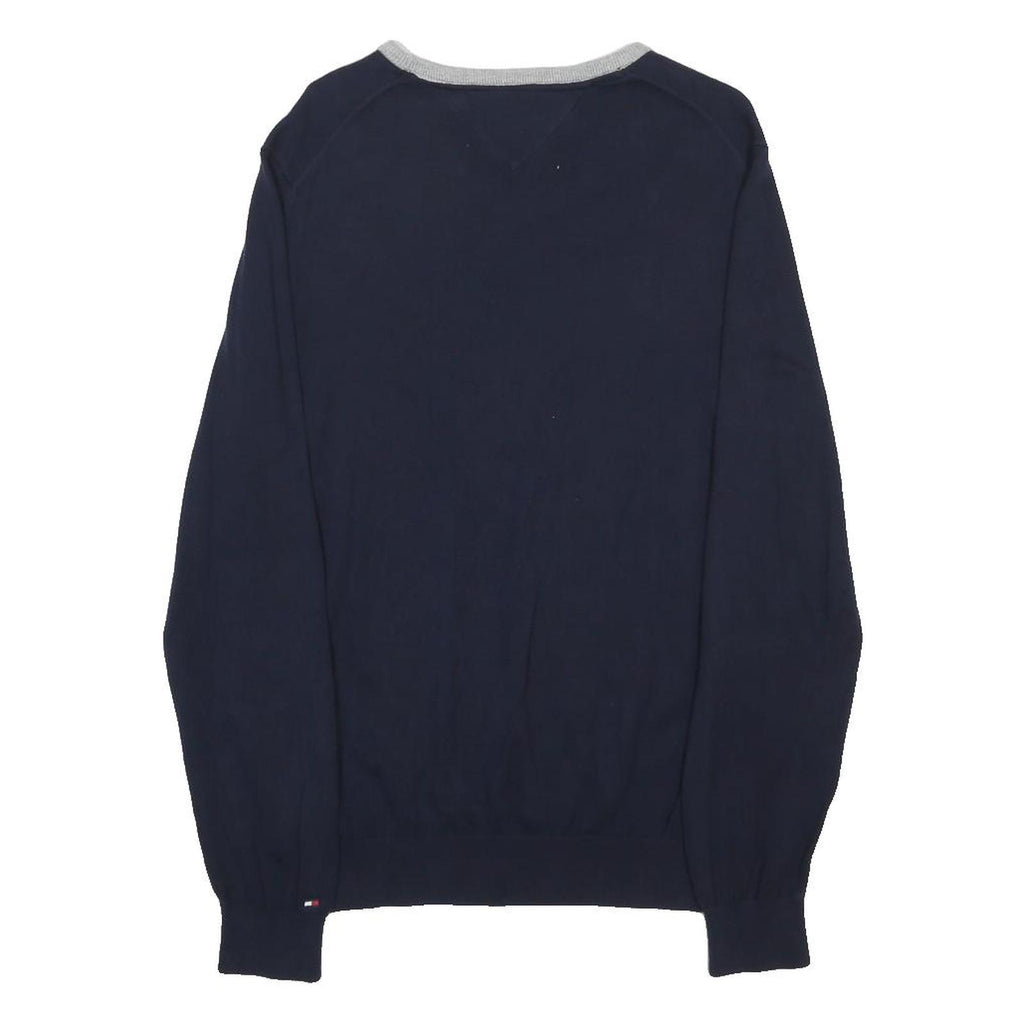 TOMMY HILFIGER Mens Navy Blue Red White Patterned Crew Neck Basic Knit L Cotton