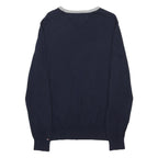 TOMMY HILFIGER Mens Navy Blue Red White Patterned Crew Neck Basic Knit L Cotton