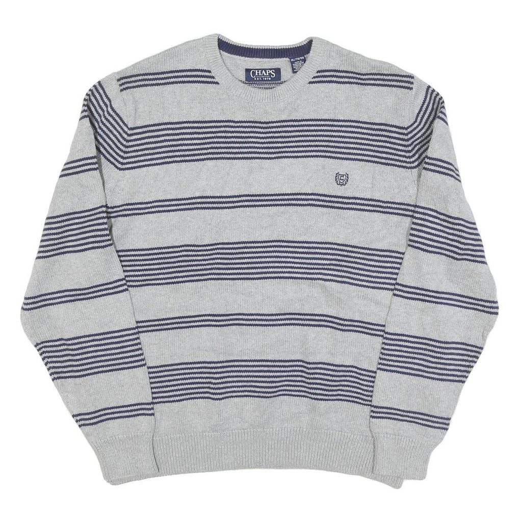 CHAPS Mens Grey & Navy Patterned Cotton Blend Jumper Crew Neck Basic Knit XL