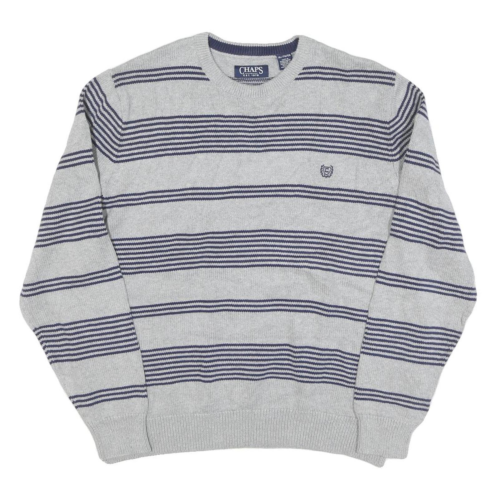 CHAPS Mens Grey & Navy Patterned Cotton Blend Jumper Crew Neck Basic Knit XL