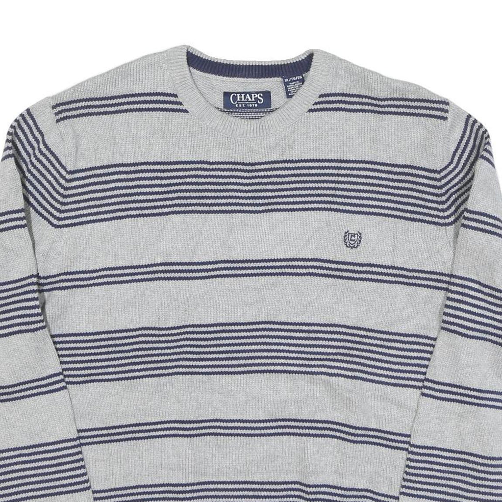 CHAPS Mens Grey & Navy Patterned Cotton Blend Jumper Crew Neck Basic Knit XL