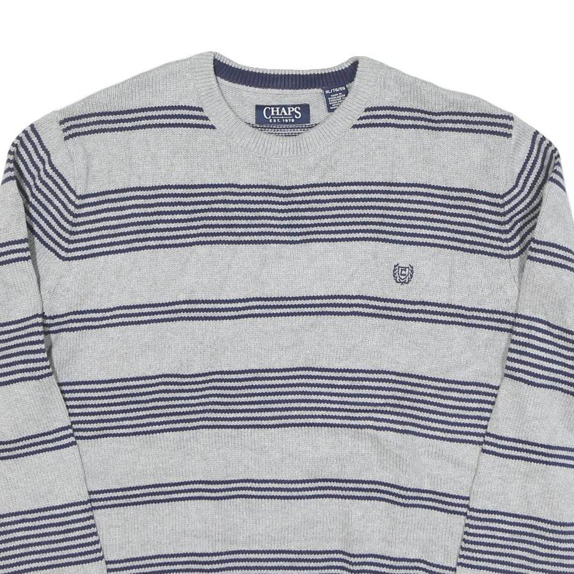 CHAPS Mens Grey & Navy Patterned Cotton Blend Jumper Crew Neck Basic Knit XL