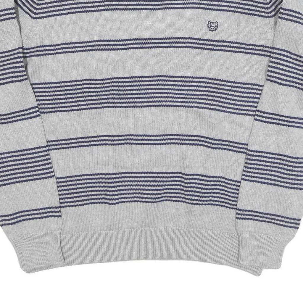 CHAPS Mens Grey & Navy Patterned Cotton Blend Jumper Crew Neck Basic Knit XL