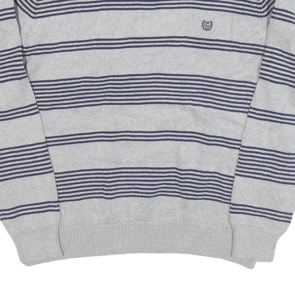 CHAPS Mens Grey & Navy Patterned Cotton Blend Jumper Crew Neck Basic Knit XL