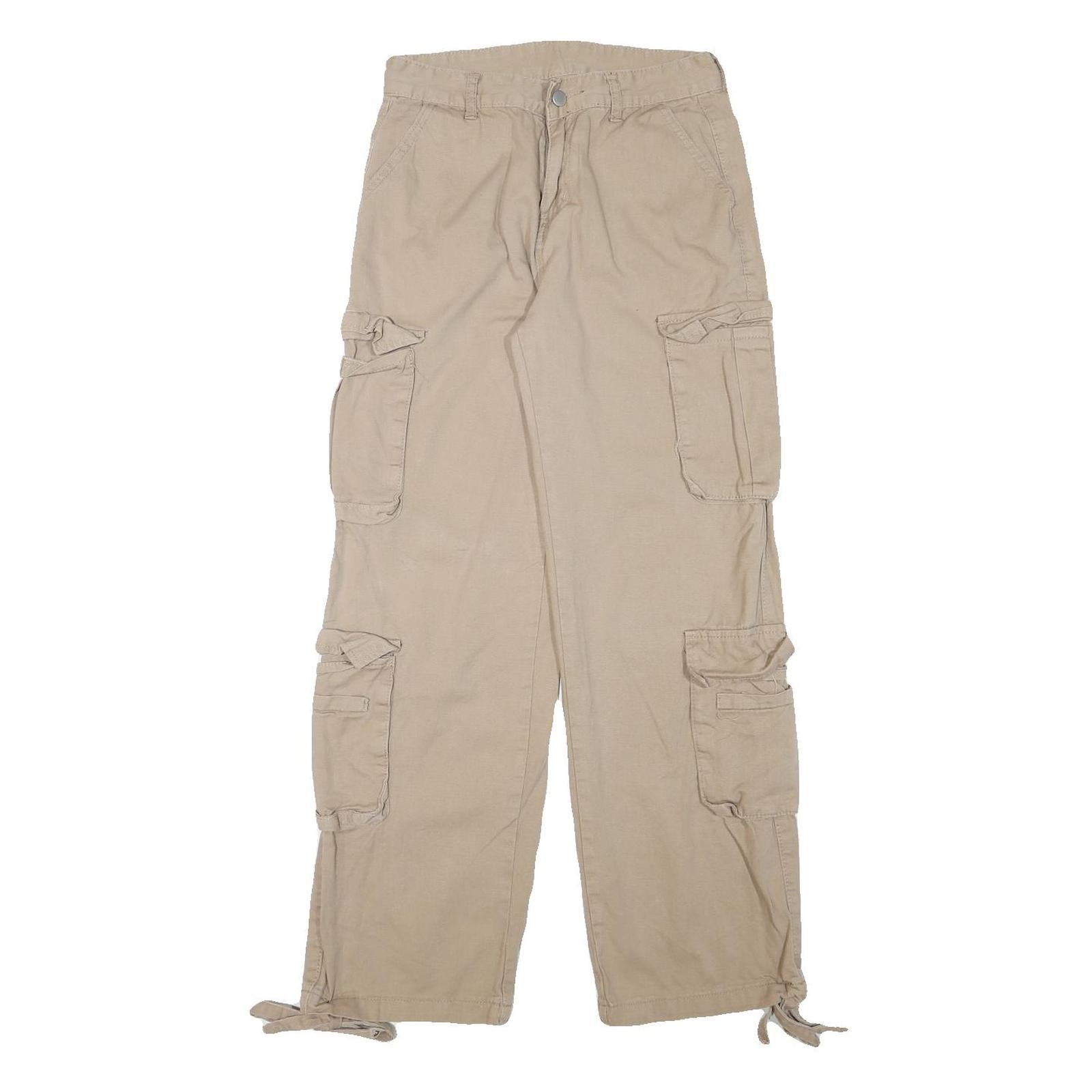 Mens Cotton Blend Beige Relaxed Cargo Trousers W28 L30 Casual Utility Pockets