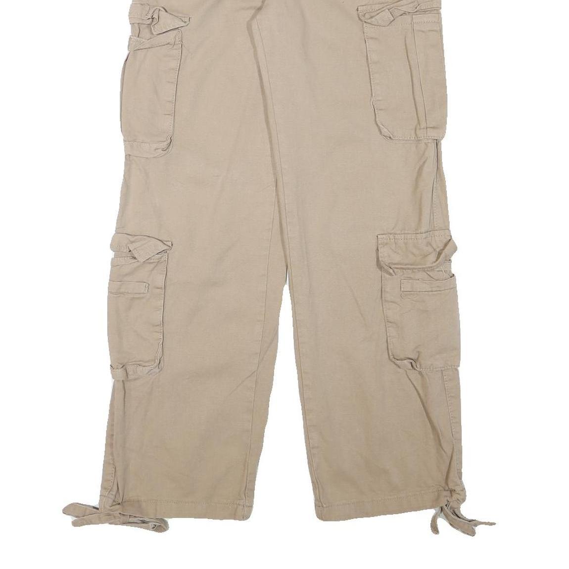 Mens Cotton Blend Beige Relaxed Cargo Trousers W28 L30 Casual Utility Pockets