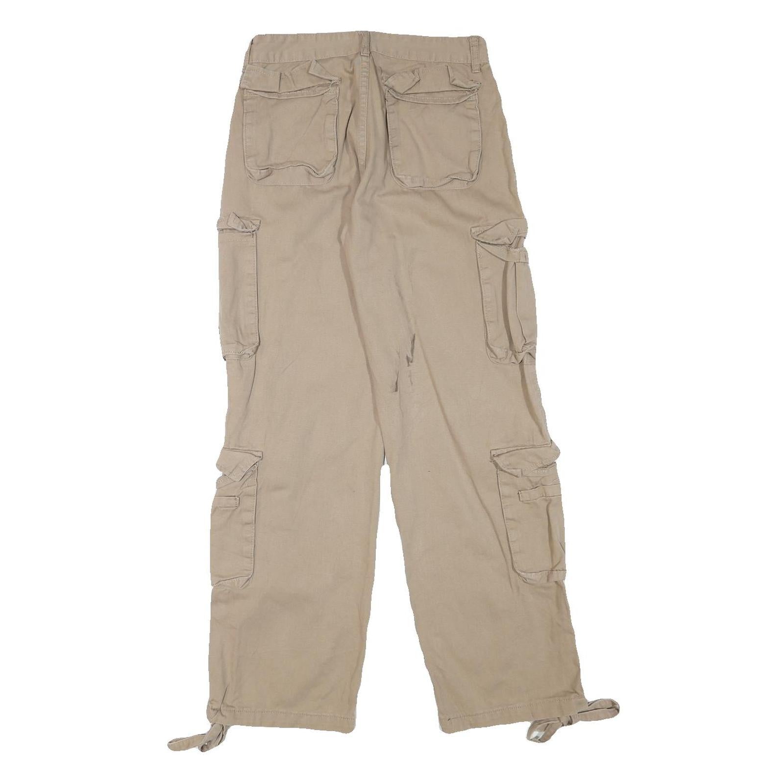 Mens Cotton Blend Beige Relaxed Cargo Trousers W28 L30 Casual Utility Pockets