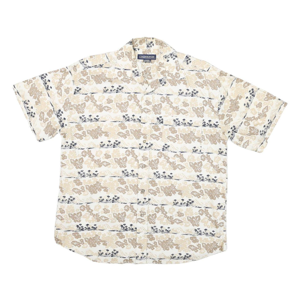 CROSSINGS Mens Beige Floral Cotton Blend Shirt M Summer Casual Button-Up