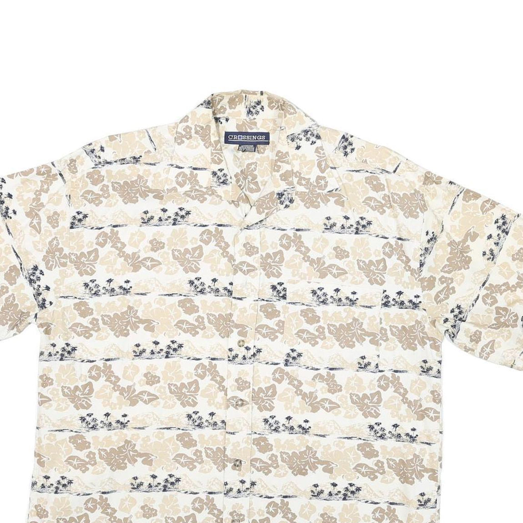 CROSSINGS Mens Beige Floral Cotton Blend Shirt M Summer Casual Button-Up