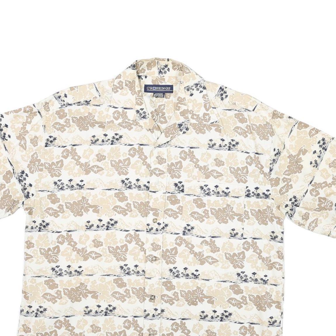 CROSSINGS Mens Beige Floral Cotton Blend Shirt M Summer Casual Button-Up