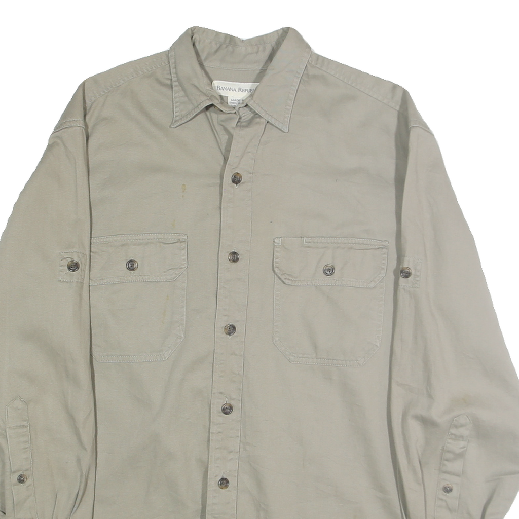 BANANA REPUBLIC Mens Beige Cotton Casual Shirt S Button Pocket Long Sleeve