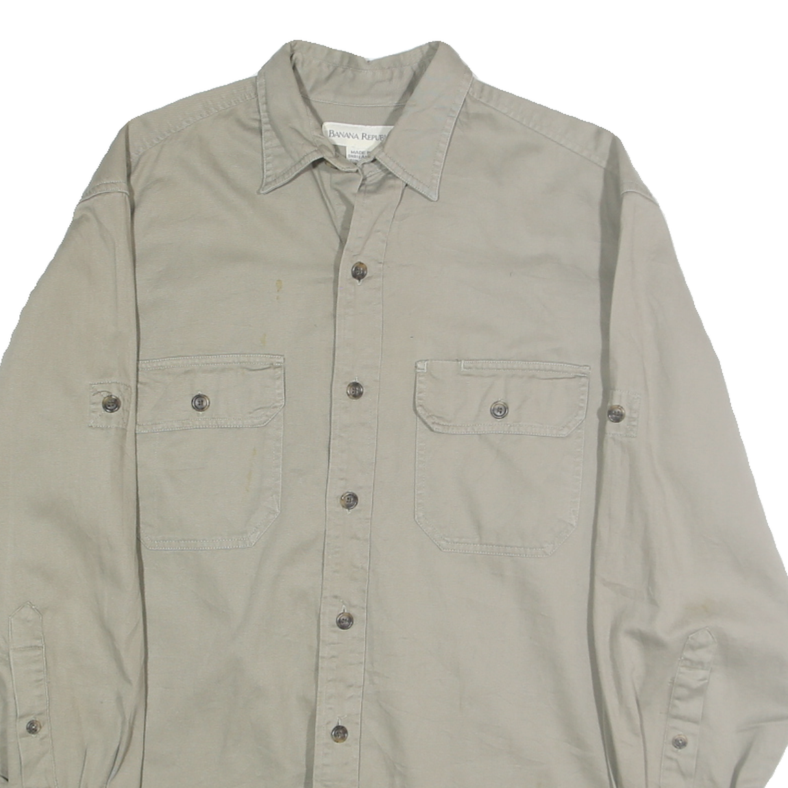 BANANA REPUBLIC Mens Beige Cotton Casual Shirt S Button Pocket Long Sleeve
