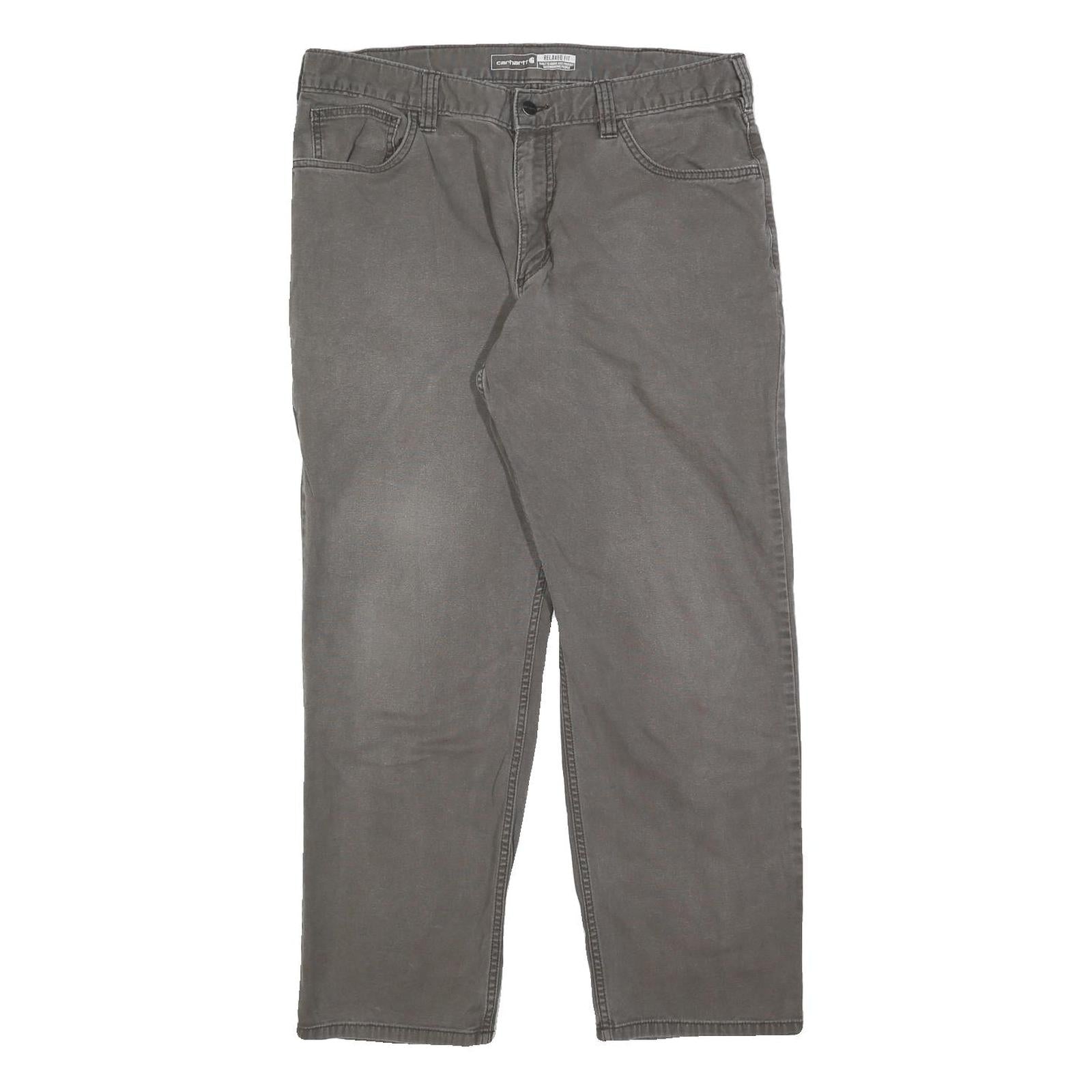 CARHARTT Mens Relaxed Grey Cotton Blend Zip Trousers W36 L30 Workwear Casual