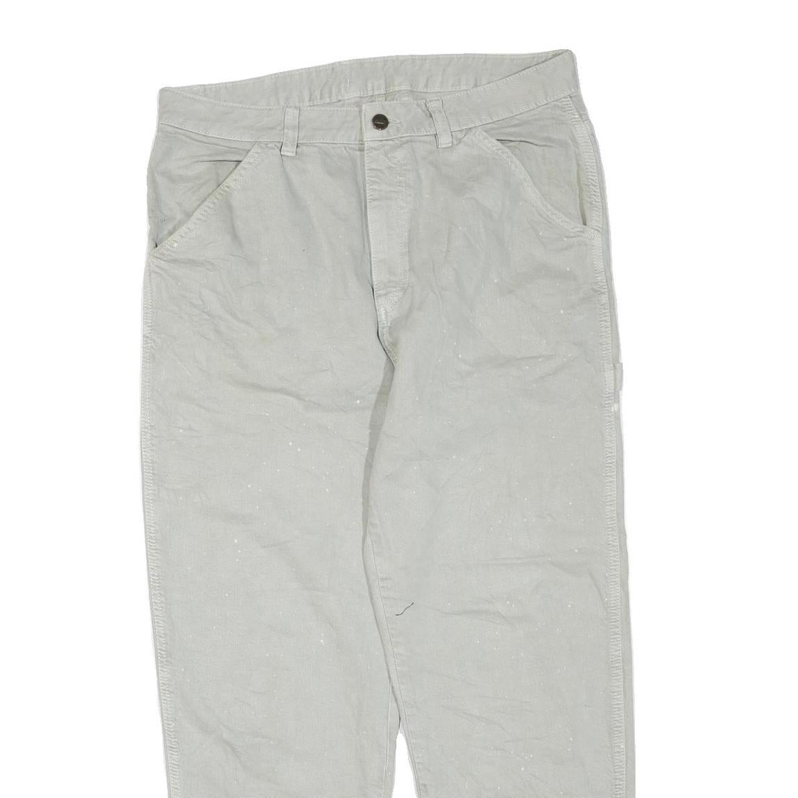 DICKIES Mens Cotton Blend Beige Regular Fit Straight Trousers W34 L27 Workwear