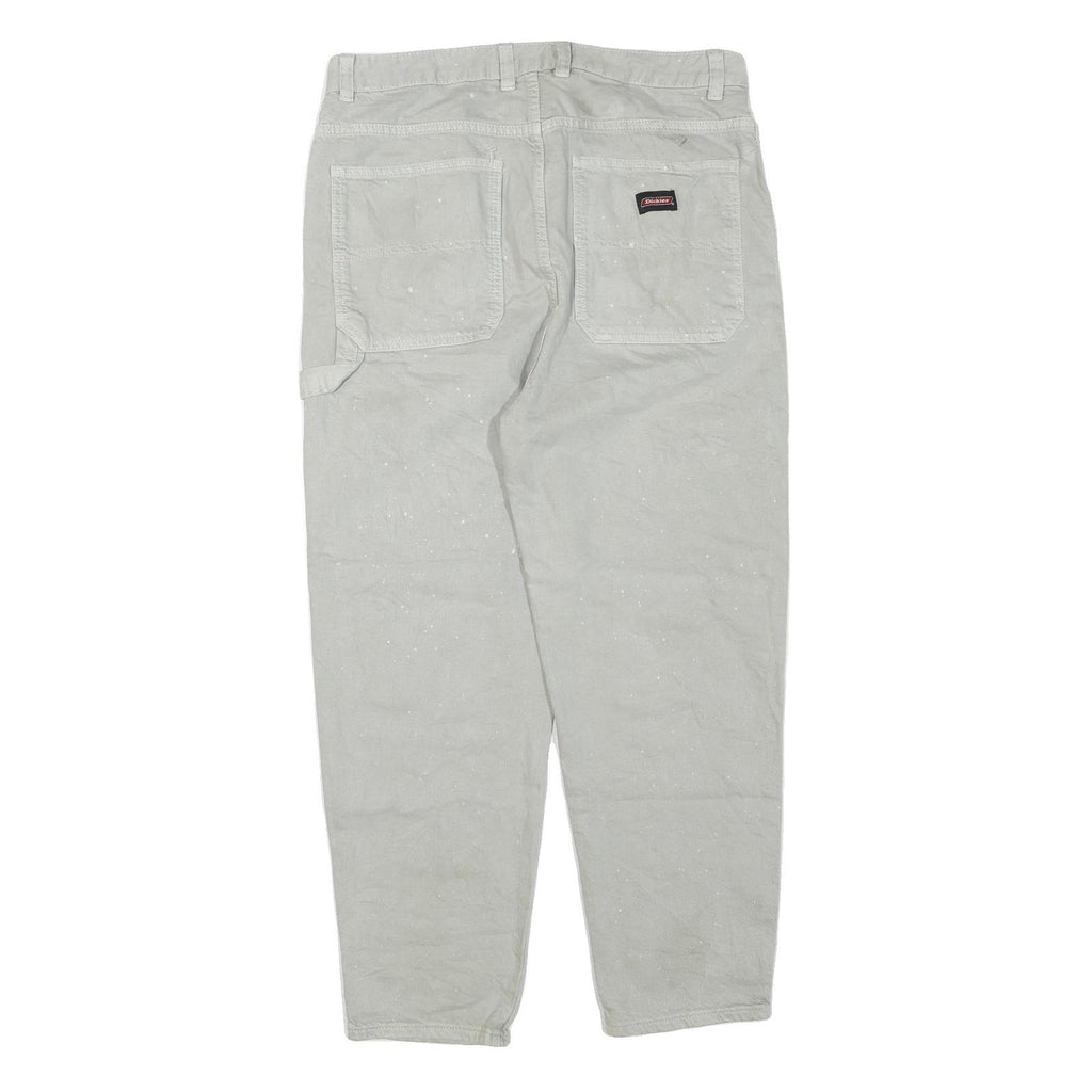 DICKIES Mens Cotton Blend Beige Regular Fit Straight Trousers W34 L27 Workwear