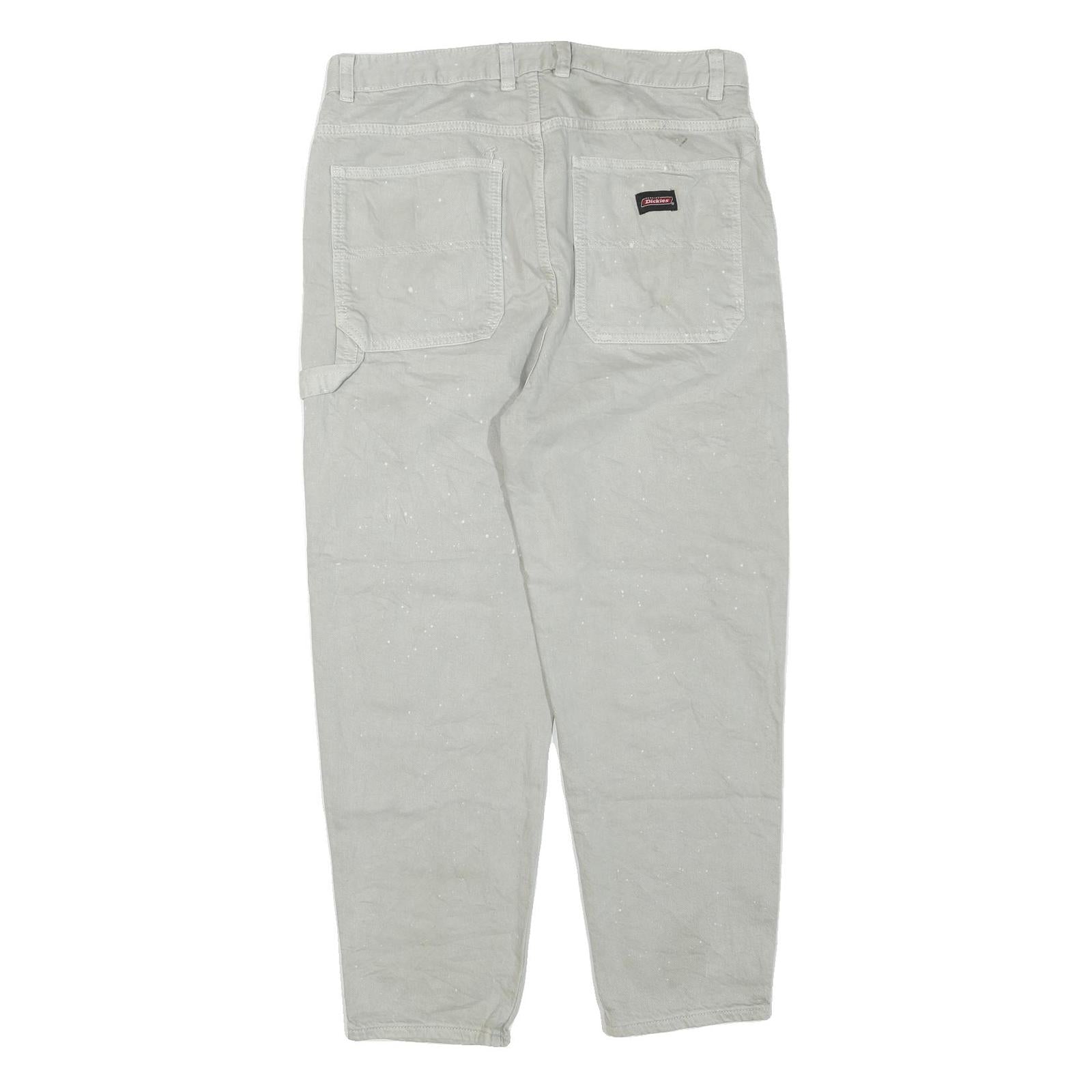 DICKIES Mens Cotton Blend Beige Regular Fit Straight Trousers W34 L27 Workwear